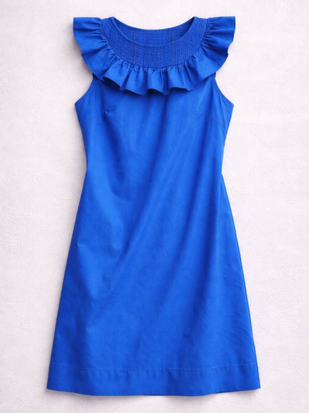 J.Crew Blue Ruffle Neck Shift Dress Size 2 Classic Preppy Career Chic - Picture 1 of 9